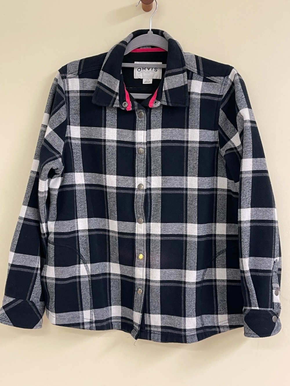Orvis Plaid Shirt Jacket Shacket Black Gray Cotton Lined L